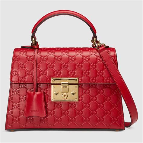 Gucci Red Small Padlock Signature Leather Shoulder Bag